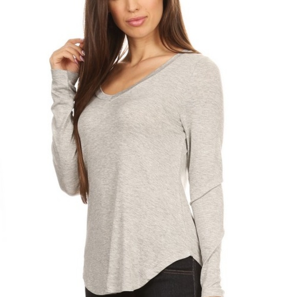 Heather Gray Rayon Blend Solid V Neck Tee Top - Picture 4 of 4